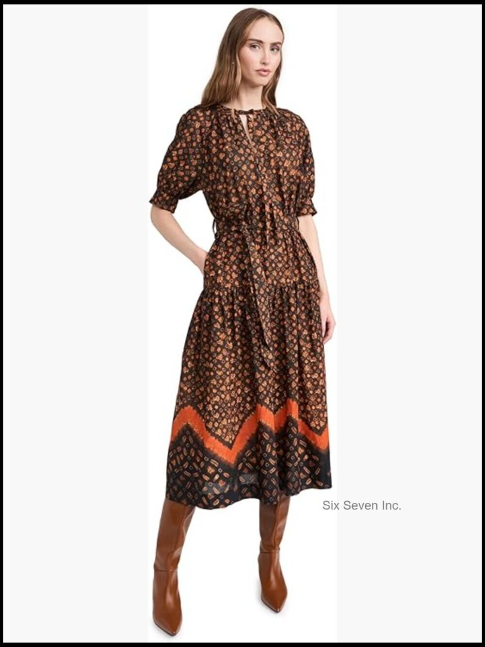 Women's Casual Dress with Side Pockets and Elastic Cuff Sleeves